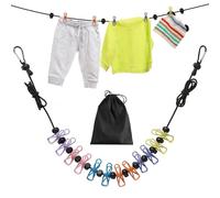 Travel Washing Line, Portable Clothes Line, Adjustable Elastic Travel Clothesline Retractable Clothesline with 12 Clothes Clips for Indoor and Outdoor, Balcony, Outdoor Camping use