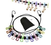 Travel Washing Line, Portable Windproof Clothes Line, Adjustable Elastic Travel Clothesline, Retractable Clothesline with 12 Clothes Clips for Indoor and Outdoor, Balcony, Camping use