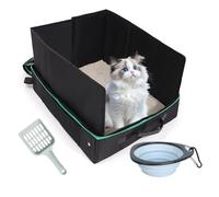 Travel Waste Box for Cats with Hard Base - Foldable Portable Cat Litter Box with Lid and Handle | Waterproof Cat Litter Box for Car Planes Hotel Stays | Easy Carry Travel Pet