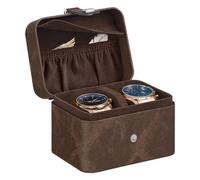 Travel watch case with two slots and hidden storage pillow, Brown