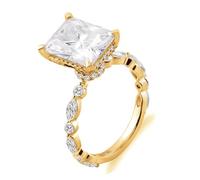 Travel Wedding Ring Set Moissanite, Jewelry Rings Engagement 14K Yellow Gold Geometric with Rectangular Moissanite Size S 1/2
