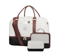 Travel Weekender Bags for Women - Large Carry On Duffel Bags with Shoe Compartment Overnight Weekender Tote Bags with Wet Pocket Gym Duffle Bag for Travel Sports Weekend Hospital Beige Black Brown