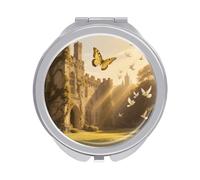 Travel Welcome Butterfly Compact Magnifying Mirror 1x/2x Portable Folding Makeup Mirrors for Purse & Pocket Small Cosmetic Mirror for Women Double-Sided Handheld Mirrors, Round Silver