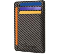 Travelambo Front Pocket Minimalist Leather Slim Wallet RFID Blocking Carbon Fiber Texture, Brown_New, 3.3" X 4.1" X 0.12"-only 0.12" thick