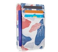 Travelambo Front Pocket Minimalist Leather Slim Wallet RFID Blocking Medium Size, Abstract Boho Leaves1, Minimalist