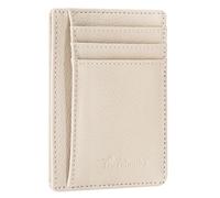 Travelambo Front Pocket Minimalist Leather Slim Wallet RFID Blocking Medium Size, Litchi Beige, 3.3" x 4.1" x 0.12", Minimalist