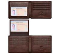 Travelambo Genuine Leather Wallet for Men with Gift Box - Handmade Bifold Stylish - Mens Wallets Rfid Blocking with 2 ID Windows, Two-tone Oil-Tanned Brown, 4.5“x3.5”, Minimalist