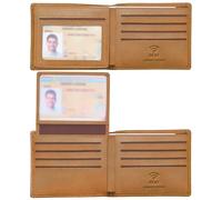 Travelambo Genuine Leather Wallet for Men with Gift Box - Handmade Bifold Stylish - Mens Wallets Rfid Blocking with 2 ID Windows, Vegetable-Tanned Tan, 4.5“x3.5”, Simple Large Capacity Casual Classic