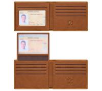 Travelambo Genuine Leather Wallet for Men with Gift Box - Handmade Bifold Stylish - Mens Wallets Rfid Blocking with 2 ID Windows, Khaki, 4.5“x3.5”, Simple Large Capacity Casual Classic Contemporary
