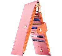 Travelambo RFID Wallet Women Large Size Bifold Multi Card Wallet Case with Zipper Pocke Credit Card Holder for Women, Pink Sakura & Orange, Minimalist