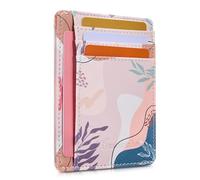 Travelambo Slim Wallet Front Pocket Minimalist Leather RFID Blocking Medium Size, Z-abstract Boho Leaves2, 3.3" x 4.1" x 0.12", Minimalist