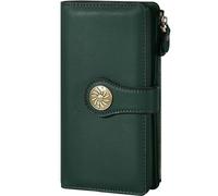 Travelambo Women's Wallet RFID Blocking Trifold Clutch Large Capacity Credit Card Holder Travel Purse, ReNapa Green Coal, One Size, Vintage