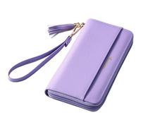 Travelambo Womens Wallet Tassel Bifold Ladies Cluth Wristlet Wrist Strap Long Purse (CH Light Purple)