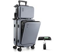 TRAVELARIM 22 Inch Carry On Luggage 22x14x9 Airline Approved, Small Carry On Suitcase, Hard-Shell Carry-on Luggage with Wheels, Durable Black Luggage Carry-On with Cosmetic Case and Luggage Scale