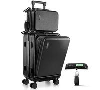 TRAVELARIM 22 Inch Carry On Luggage 22x14x9 Airline Approved, Small Carry On Suitcase, Hard-Shell Carry-on Luggage with Wheels, Durable Black Luggage Carry-On with Cosmetic Case and Luggage Scale