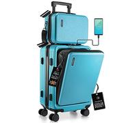 TRAVELARIM Carry On Luggage 22x14x9 Airline Approved, Teal Durable Hard Shell Carry-on Luggage with Spinner Wheels, Lightweight Carry On Suitcase Set with Small Cosmetic Case - 22 Inch Small Suitcase