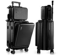 TRAVELARIM Expandable 22 Inch Carry On Luggage, Black, 22 Inch, Modern