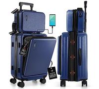 TRAVELARIM Expandable 22 Inch Carry On Luggage, Navy, 22 Inch, Modern