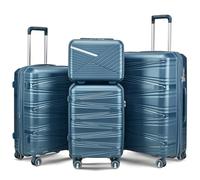 TRAVELEO 4-Piece Expandable Hardshell Luggage Set with TSA Lock (14/20/24/28) - Lightweight PP Suitcases, 360° Silent Spinner Wheels and Durable 100LB Handle for Air Travel, Peacock Blue, Spinning