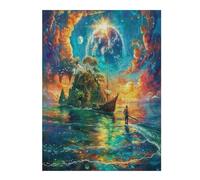 Traveler Ship Island 500 Pc DIY Jigsaw Puzzle Rainbow Dreamily Fantastical Puzzles for Adults Teens Hard Challenging Team Building Stress Reducing Autumn Gift 500 PCS