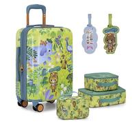 Traveler's Choice Kids - JoJo the Bear's Adventure Carry-On Luggage - 20" Hard Shell Spinner Suitcase - Expandable with AirTag Pocket - Travel Suitcase for Boys & Girls, Jungle, 20-inch Carry on