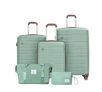 Travelhouse Ascona Luggage Set, 5 Pieces Suitcase with Wheels, Polycarbonate + ABS Hard Case, Travel Bag and Toiletry Bag, Carry On Set, dark green, Suitcase set