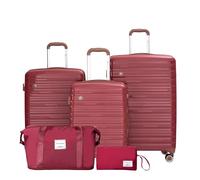 Travelhouse Ascona Luggage Set, 5 Pieces Suitcase with Wheels, Polycarbonate + ABS Hard Case, Travel Bag and Toiletry Bag, Carry On Set, wine red, 77x30x53 cm, Suitcase set