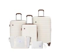 Travelhouse Ascona Luggage Set, 5 Pieces Suitcase with Wheels, Polycarbonate + ABS Hard Case, Travel Bag and Toiletry Bag, Carry On Set, Cream/White, Suitcase set