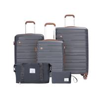 Travelhouse Ascona Luggage Set, 5 Pieces Suitcase with Wheels, Polycarbonate + ABS Hard Case, Travel Bag and Toiletry Bag, Carry On Set, gray, Suitcase set