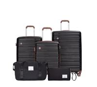 Travelhouse Ascona Luggage Set, 5 Pieces Suitcase with Wheels, Polycarbonate + ABS Hard Case, Travel Bag and Toiletry Bag, Carry On Set, black, Suitcase set