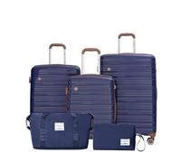 Travelhouse Ascona Luggage Set, 5 Pieces Suitcase with Wheels, Polycarbonate + ABS Hard Case, Travel Bag and Toiletry Bag, Carry On Set, navy/blue, S, M, L, Suitcase set