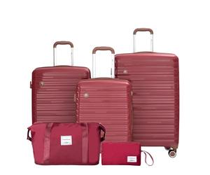 Travelhouse Ascona Luggage Set, 5 Pieces Suitcase with Wheels, Polycarbonate + ABS Hard Case, Travel Bag and Toiletry Bag, Carry On Set, wine red, 77x30x53 cm, Suitcase set