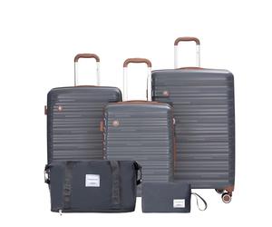 Travelhouse Ascona Luggage Set, 5 Pieces Suitcase with Wheels, Polycarbonate + ABS Hard Case, Travel Bag and Toiletry Bag, Carry On Set, gray, S, M, L, Suitcase set