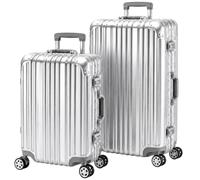 Travelhouse London T1169 Hard Shell Trolley Suitcase with Aluminium Frame in Various Sizes and Colours, silver, Koffer-Set (S+M), Luggage Set