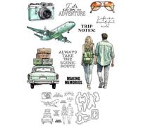Traveling Couple Stamps and Die Cuts for Card Making Car Luggage Transparent Silicone Clear Stamp and Metal Cutting Dies Sets for DIY Scrapbooking Paper Crafting Seals Decorative Supplies