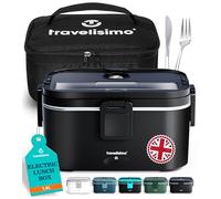 TRAVELISIMO Extra-Large Heated Lunch Box - Holds up to 1.8L 100W Electric Lunch Box, Stainless Steel Heated Lunch Boxes for Adults 3 in 1 for Car, Electric Lunchbox 12V/24V/230V Self Heating Lunchbox
