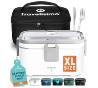 TRAVELISIMO Extra-Large Heated Lunch Box - Holds up to 1.8L 100W Electric Lunch Box, Stainless Steel Heated Lunch Boxes for Adults 3 in 1 for Car, Electric Lunchbox 12V/24V/230V Self Heating Lunchbox
