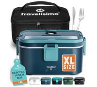 TRAVELISIMO Extra-Large Heated Lunch Box - Holds up to 1.8L 100W Electric Lunch Box, Stainless Steel Heated Lunch Boxes for Adults 3 in 1 for Car, Electric Lunchbox 12V/24V/230V Self Heating Lunchbox