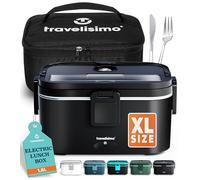 TRAVELISIMO Extra-Large Heated Lunch Box - Holds up to 1.8L - 80W Electric Lunch Box, Stainless Steel Heated Lunch Boxes for Adults 3 in 1 for Car, Electric Lunchbox 12V/24V/230V