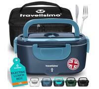 TRAVELISIMO Heated Lunch Box 100W Electric Lunch Box Food Heater 1.5L Self Heating Lunchbox for Travel & Office, 12V/24V/230V Heated Lunch Boxes for Adults Stainless Steel Car Electric Lunchbox