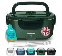 TRAVELISIMO Heated Lunch Box 100W Electric Lunch Box Food Heater 1.5L Self Heating Lunchbox for Travel & Office, 12V/24V/230V Heated Lunch Boxes for Adults Stainless Steel Car Electric Lunchbox