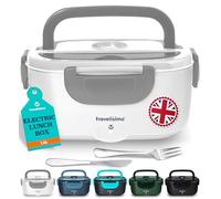 TRAVELISIMO Heated Lunch Box 100W Electric Lunch Box Food Heater 1.5L Self Heating Lunchbox for Travel & Office, 12V/24V/230V Heated Lunch Boxes for Adults Stainless Steel Car Electric Lunchbox