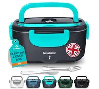 TRAVELISIMO Heated Lunch Box 100W Electric Lunch Box Food Heater 1.5L Self Heating Lunchbox for Travel & Office, 12V/24V/230V Heated Lunch Boxes for Adults Stainless Steel Car Electric Lunchbox