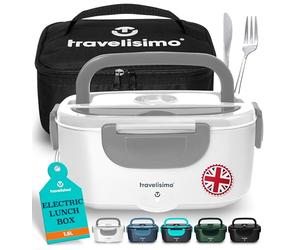 TRAVELISIMO Heated Lunch Box 100W Electric Lunch Box Food Heater 1.5L Self Heating Lunchbox for Travel & Office, 12V/24V/230V Heated Lunch Boxes for Adults Stainless Steel Car Electric Lunchbox