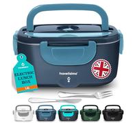 TRAVELISIMO Heated Lunch Box 80W Electric Lunch Box Food Heater 1.5L Portable Food Warmer for Travel & Office, 12V/24V/230V Heated Lunch Boxes for Adults, Stainless Steel Truck & Car Electric Lunchbox