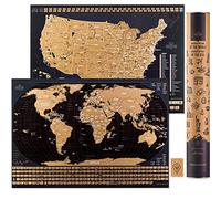 Travelization Scratch Off Travel Map World & United States National Parks 2 in 1 - Large 24x17 Quality Laminated Poster Paper - World & USA Wall Posters w/Flags