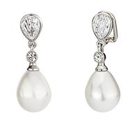 Traveller Clip-on Earrings - Pearl Drops - Women - Pearls - 12x15 mm - White - Preciosa Crystals - Platinum Plated - 32x12 mm - 110680