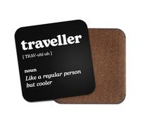 Traveller Square Coaster - Travelling Travel Dictionary Regular But Cooler Definition Funny Joke Hobby Men Women Kitchen Drink #82652
