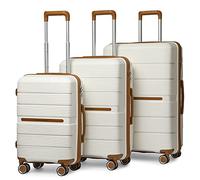 Travelling case， 24" Medium Suitcase Lightweight Polypropylene Hard Shell Luggage Hold Check in Suitcase with 4 Wheels and Built-in TSA Lock(Cream White,3Pcs Set)