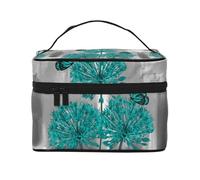 Travelling Gray Teal Flower Butterfly Cosmetic Bag,Travelling Cosmetic Bag,Cosmetic Toolbox,Cosmetic Organiser